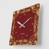 Gold Art Deco-Lijst op donkerrood Vierkante Klok (Hoek)