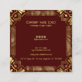 Gold Art Deco-Lijst op donkerrood Vierkante Visitekaartje (Achterkant)