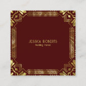 Gold Art Deco-Lijst op donkerrood Vierkante Visitekaartje (Voorkant)