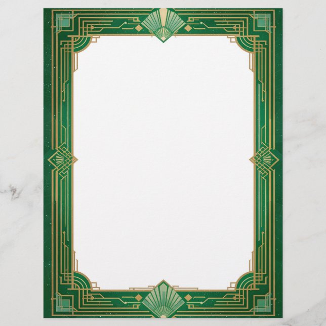 Gold Art Deco Lijst op groen Briefhoofd (Voorkant)