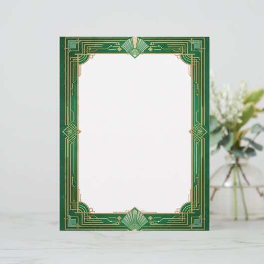 Gold Art Deco Lijst op groen Briefhoofd (Staand voorkant)