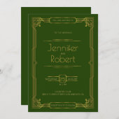 Gold Art Deco-lijst op groene uitnodiging (Voorkant / Achterkant)