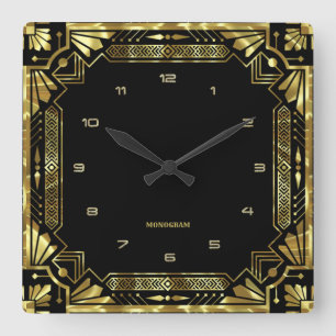 Gold Art Deco-Lijst Vierkante Klok