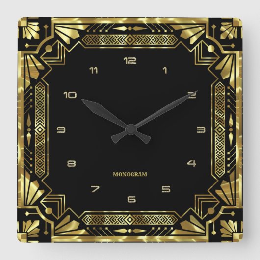 Gold Art Deco-Lijst Vierkante Klok (Voorkant)