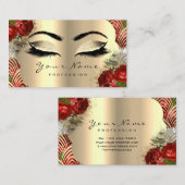 Gold Art Deco Makeup Artist Lash Floral Red Rose Visitekaartje (Voorkant / Achterkant)