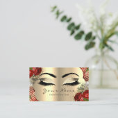 Gold Art Deco Makeup Artist Lash Floral Red Rose Visitekaartje (Staand voorkant)