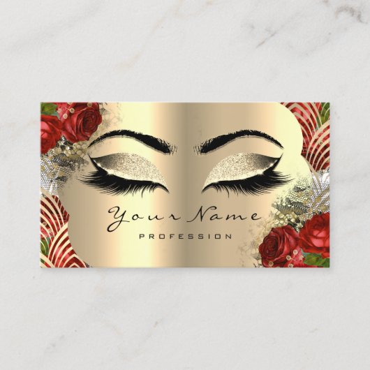Gold Art Deco Makeup Artist Lash Floral Red Rose Visitekaartje (Voorkant)