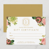 Gold Art Deco Monogram Florals Gift Kaart (Voorkant / Achterkant)