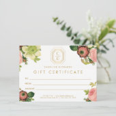 Gold Art Deco Monogram Florals Gift Kaart (Staand voorkant)