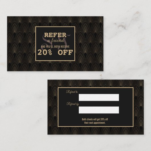  Gold Art Deco Monogram Makeup Artiest Aanbevelingskaartje (Voorkant / Achterkant)