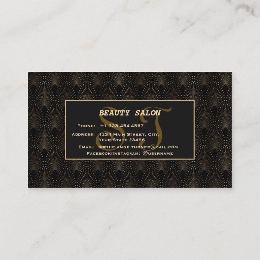 Gold Art Deco Monogram Makeup Artiest Visitekaartje (Achterkant)