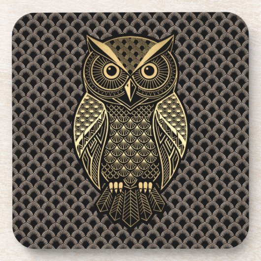 Gold Art Deco Owl Bier Onderzetter (Voorkant)