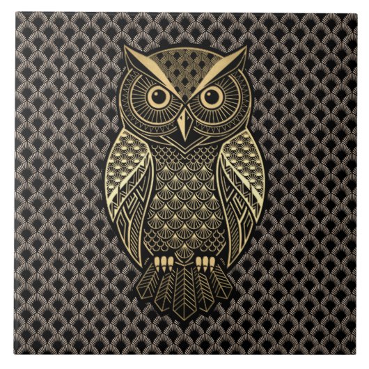 Gold Art Deco Owl Tegeltje (Voorkant)