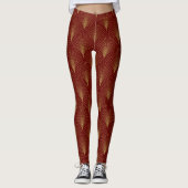 Gold Art Deco-patroon in rood Leggings (Voorkant)