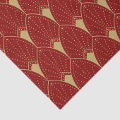 Gold Art Deco Patroon op donkerrode achtergrond Tissuepapier (Detail)