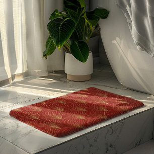 Gold art-deco patroon op rode achtergrond badmat