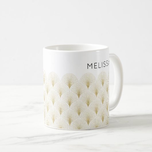 Gold Art-Deco Pattern Monogram Koffiemok (Voorkant rechts)