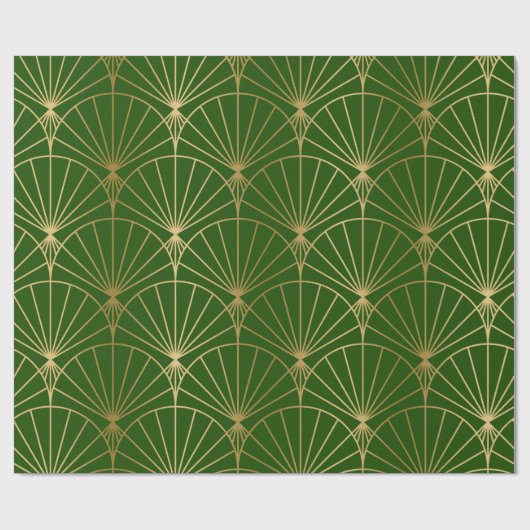 Gold art-deco pattern on green wrapping paper cadeaupapier (Vlak)