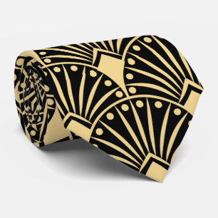 Gold  Art Deco Pattern op Dark Grey Stropdas