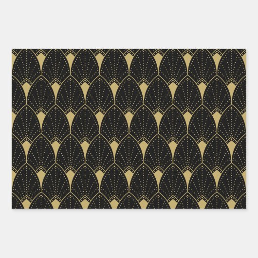 Gold Art Deco Pattern op Red Black en Paars Inpakpapier Vel (Voorkant 3)