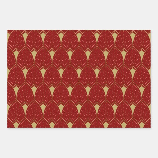 Gold Art Deco Pattern op Red Black en Paars Inpakpapier Vel (Voorkant 2)