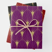 Gold Art Deco Pattern op Red Black en Paars Inpakpapier Vel (In situ)