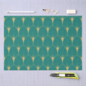 Gold Art Deco Pattern op Turquoise Background Tissuepapier (Craft)