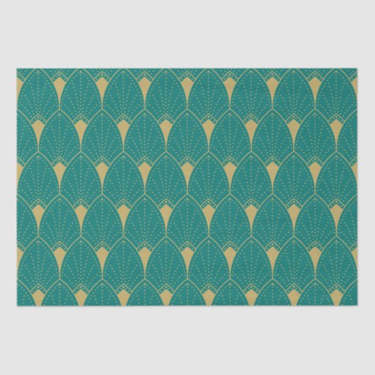 Gold Art Deco Pattern op Turquoise Background Tissuepapier (Voorkant)