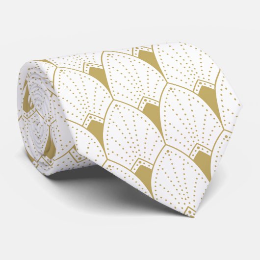 Gold Art Deco Pattern & White Background Stropdas (Opgerold)