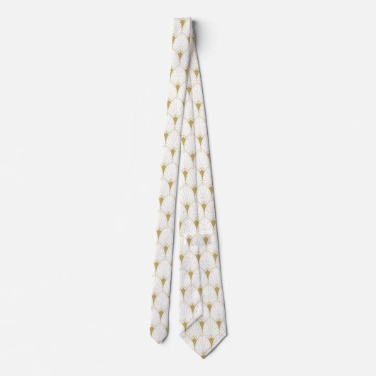Gold Art Deco Pattern & White Background Stropdas (Achterkant)