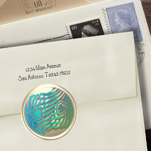 Gold Art Deco Peacock Envelope Seal Ronde Sticker