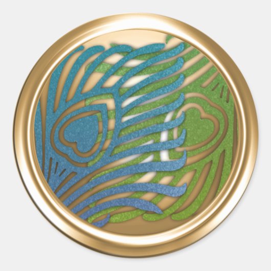 Gold Art Deco Peacock Envelope Seal Set 1104 Ronde Sticker (Voorkant)