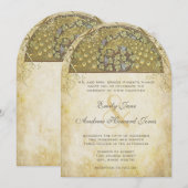 Gold Art Deco Peacock - uitnodiging voor weddensch (Voorkant / Achterkant)