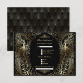 Gold Art Deco Peacocks Song Request Weddenschap RSVP Kaartje (Voorkant / Achterkant)