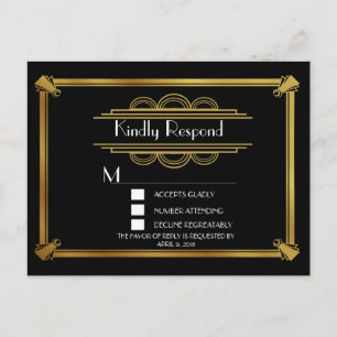 Gold Art Deco RSVP-Briefkaart Briefkaart