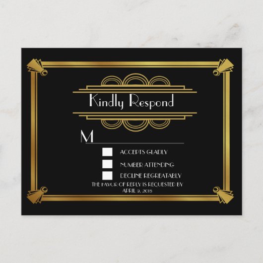 Gold Art Deco RSVP-Briefkaart Briefkaart (Voorkant)