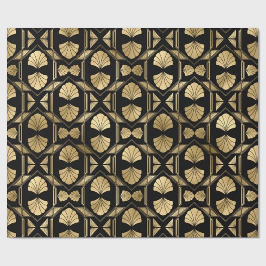 Gold Art Deco Shells op Black Cadeaupapier (Vlak)