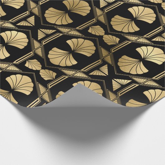 Gold Art Deco Shells op Black Cadeaupapier (Hoek)