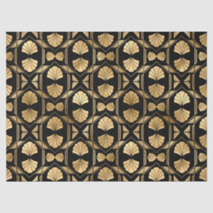 Gold Art Deco Shells op Black Decoupage Tissuepapier