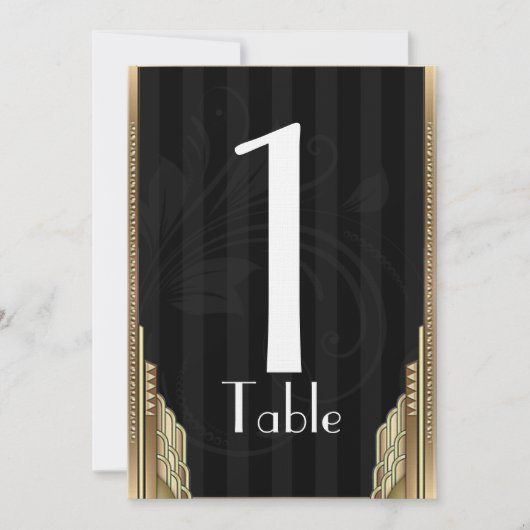 Gold Art Deco Stripe Table Number Kaart (Voorkant)