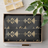 Gold Art Deco Style Flowers op zwarte lospagina Tissuepapier (Geschenk)