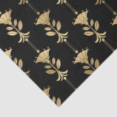 Gold Art Deco Style Flowers op zwarte lospagina Tissuepapier (Detail)