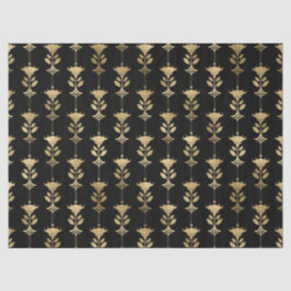 Gold Art Deco Style Flowers op zwarte lospagina Tissuepapier