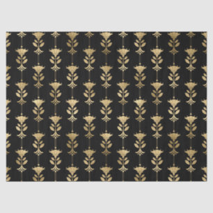 Gold Art Deco Style Flowers op zwarte lospagina Tissuepapier