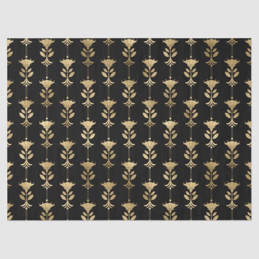Gold Art Deco Style Flowers op zwarte lospagina Tissuepapier (Voorkant)