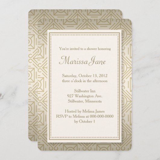 Gold Art Deco Style Shower-uitnodiging Kaart (Voorkant / Achterkant)