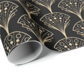 Gold Art Deco-ventilatoren op zwarte achtergrond Cadeaupapier (Rol Hoek)