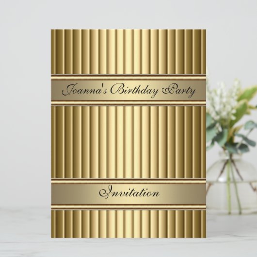 Gold Art Deco Verjaardagsfeest Uitnodiging Goud (Staand voorkant)