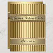 Gold Art Deco Verjaardagsfeest Uitnodiging Goud (Voorkant / Achterkant)