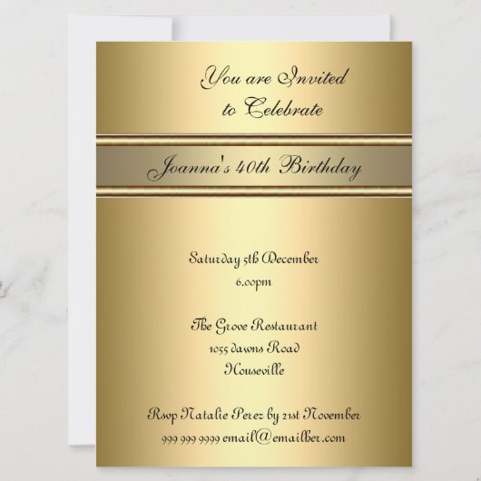 Gold Art Deco Verjaardagsfeest Uitnodiging Goud (Achterkant)